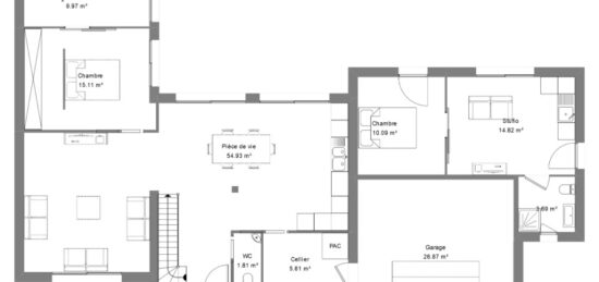 Plan de maison Surface terrain 170 m2 - 7 pièces - 4  chambres -  avec garage 