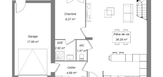 Plan de maison Surface terrain 90 m2 - 5 pièces - 4  chambres -  avec garage 