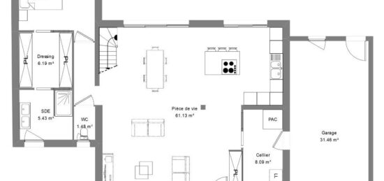 Plan de maison Surface terrain 160 m2 - 6 pièces - 3  chambres -  avec garage 