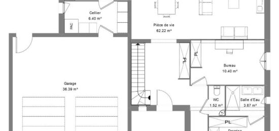 Plan de maison Surface terrain 140 m2 - 6 pièces - 5  chambres -  avec garage 