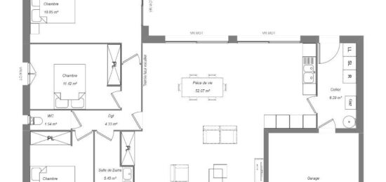 Plan de maison Surface terrain 110 m2 - 4 pièces - 3  chambres -  avec garage 