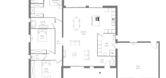 Plan de maison Surface terrain 140 m2 - 5 pièces - 3  chambres -  avec garage 