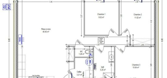 Plan de maison Surface terrain 85 m2 - 4 pièces - 3  chambres -  sans garage 